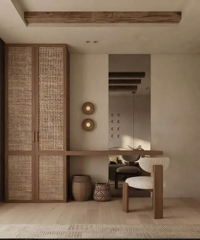 "phong cách nội thất Japandi - phòng khách gỗ sáng màu JF Concept"