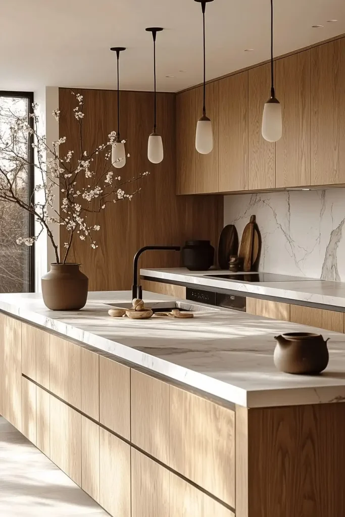 "phong cách nội thất Japandi - phòng khách gỗ sáng màu JF Concept"